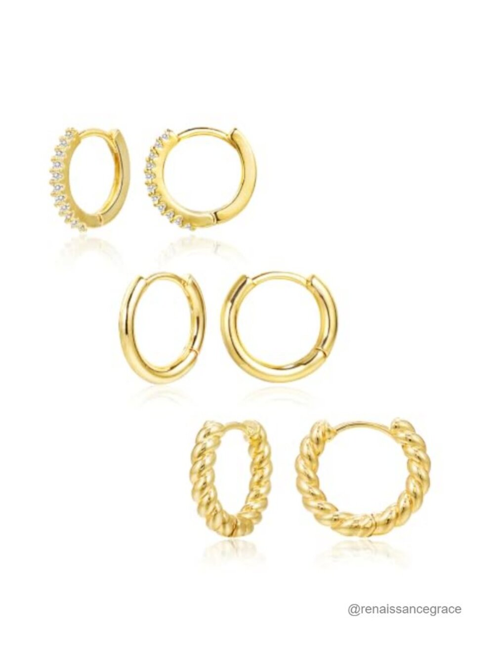 3 Pairs 14K Gold Plated Small Huggie Hoop Earrings Set Gift Box Hypoallergenic